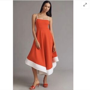 Anthropologie Maeve Red and White Colorblock A-Line Midi Dress Maxi Size XS
